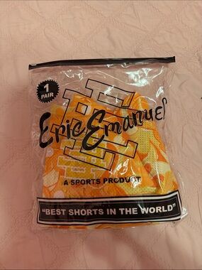 Eric Emanuel Men’s Yellow & Orange Print Mesh Athletic Shorts